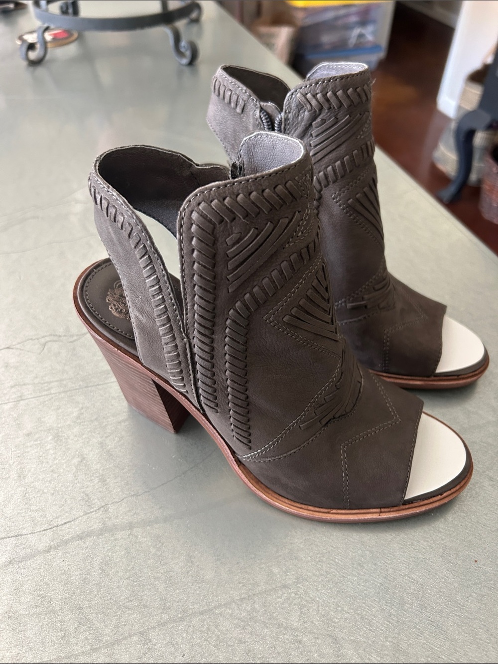 Vince Camuto Gray Braided Open-Toe Heeled Booties